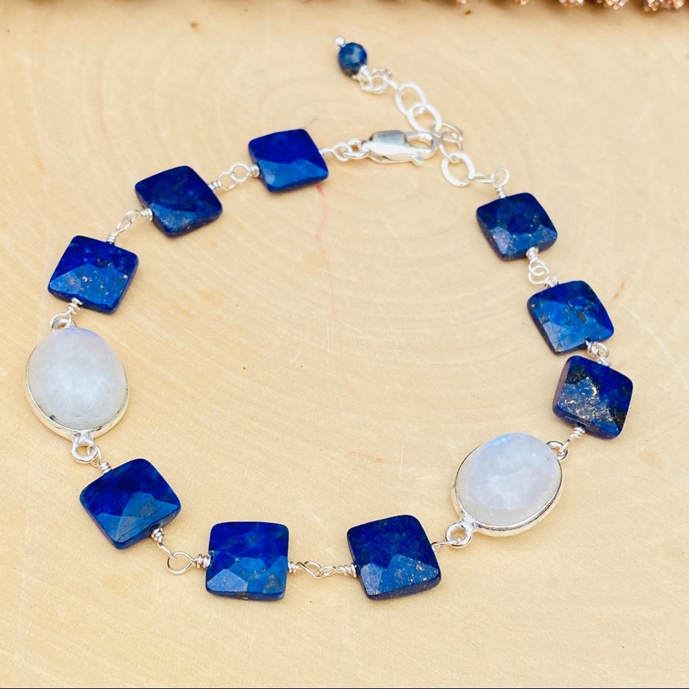 Lapis Lazuli & Moonstone Sterling Silver Bracelet
